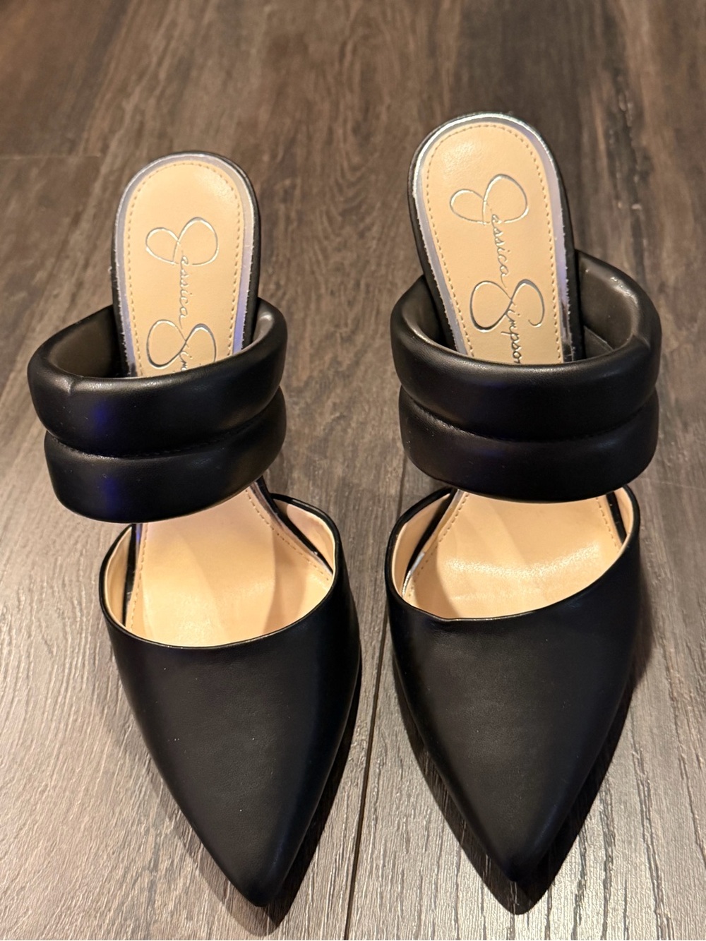 Jessica Simpson Black Pointed Toe Double Strap Mules